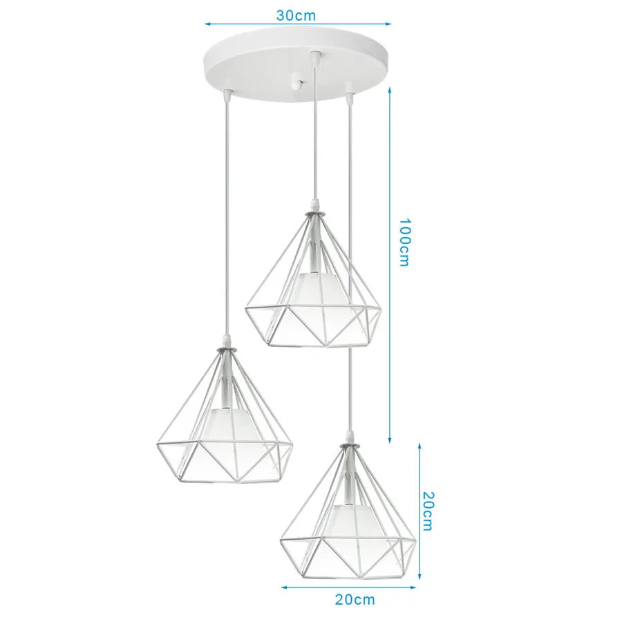 DecorBites™ Diamond Pendant Lights Trio for Modern Dining Room and Kitchen