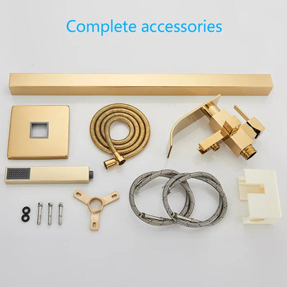 DecorBites™ Golden Bathtub Shower Faucet Floor Mounted Waterfall Mixer Tap