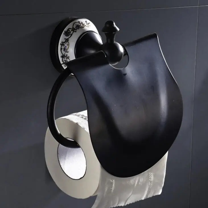 مجموعة إكسسوارات الحمام DecorBites™ المصنوعة من البورسلين الأسود والنحاس