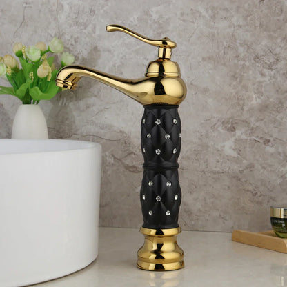 DecorBites™ Golden Plated Bathroom Basin Faucet High Short Style Single Handle Sink Mixer Tap