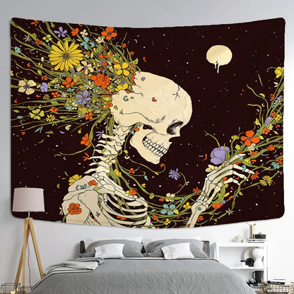 Nordic Skull Astronaut Tapestry Moon Star Wall Hanging Blanket Decobites