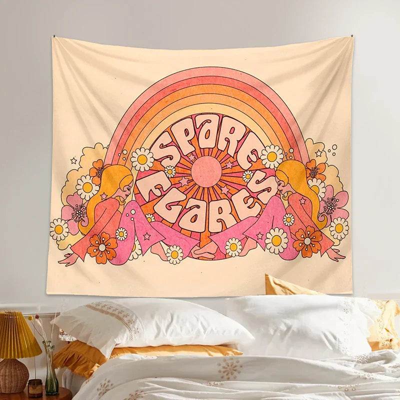 Decobites Retro Rainbow Sun Tapestry Wall Hanging for Striking Bohemian Aesthetic