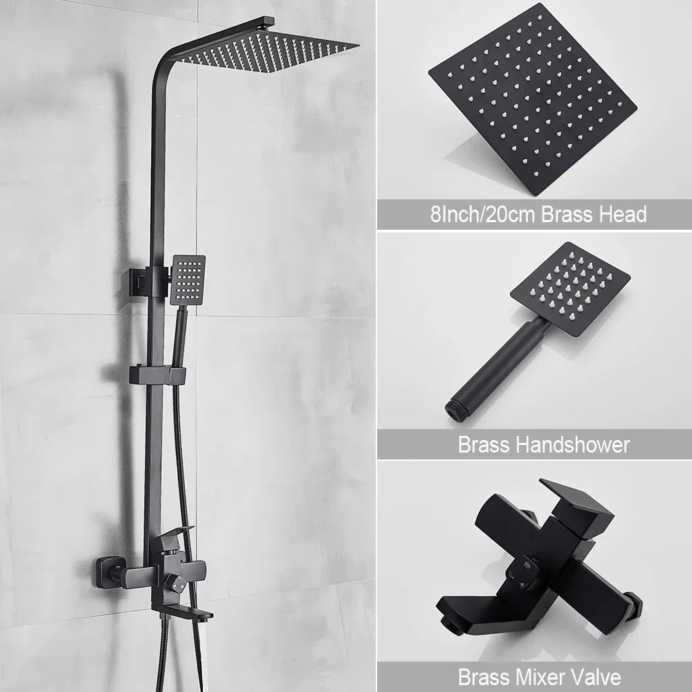 Mezclador de ducha DecorBites™ en oro cepillado con caño giratorio para bañera y rociador tipo lluvia de 8".