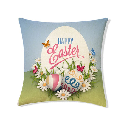 DecorBites™ Easter Rabbit Eggs Linen Pillowcase 45*45CM