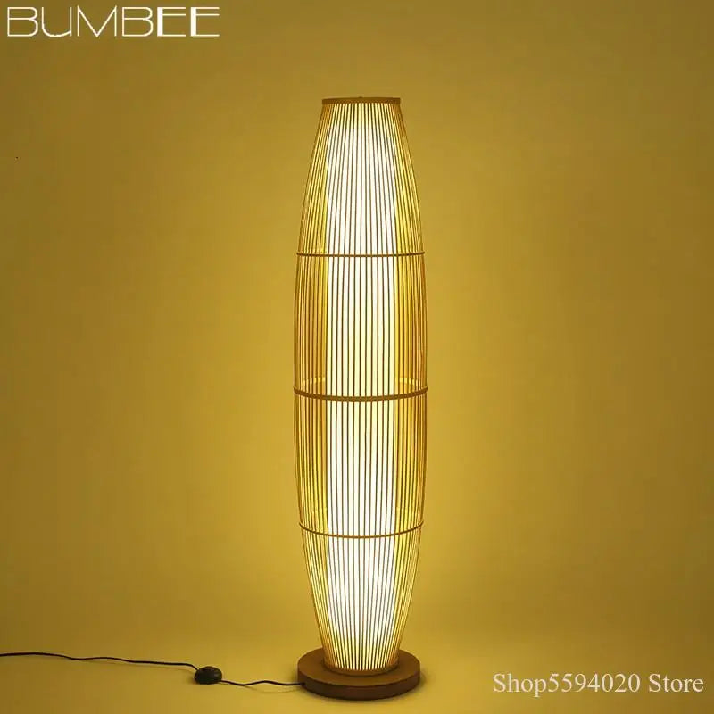 DecorBites™ Bamboo Floor Lamp: Modern Minimalist Living Room Standing Lamp