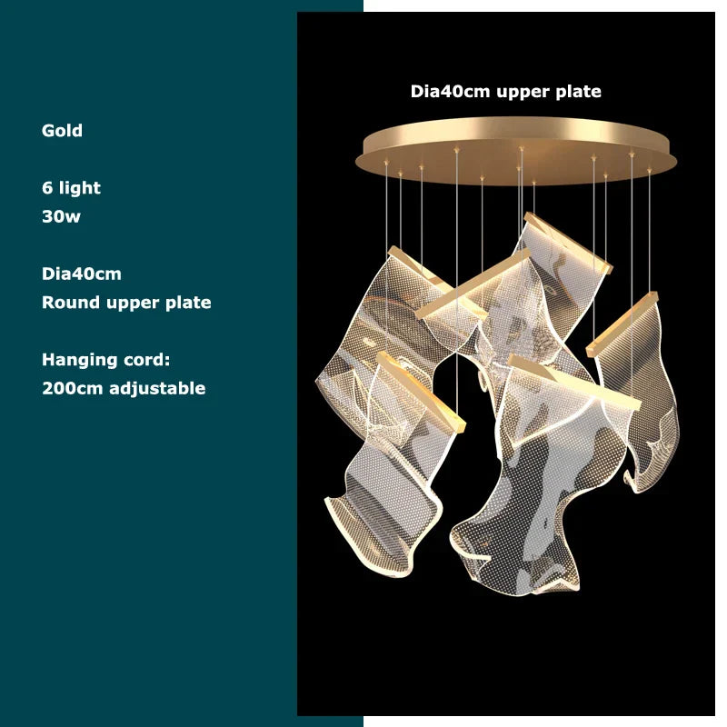 DecorBites™ Golden Love Paper Chandelier: Postmodern LED Designer Lighting for Foyer
