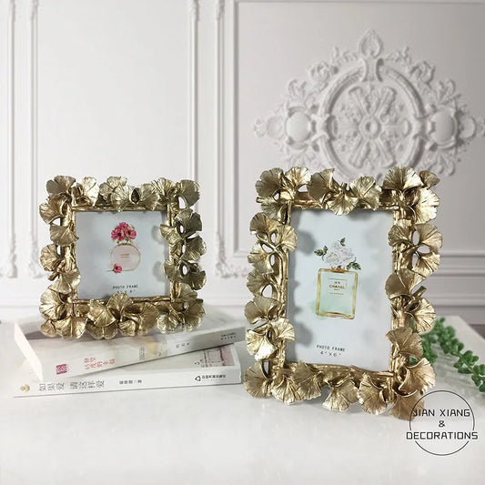 DecorBites™ Golden Ginkgo Leaf Resin Photo Frame Vintage Retro Wedding Home Decor
