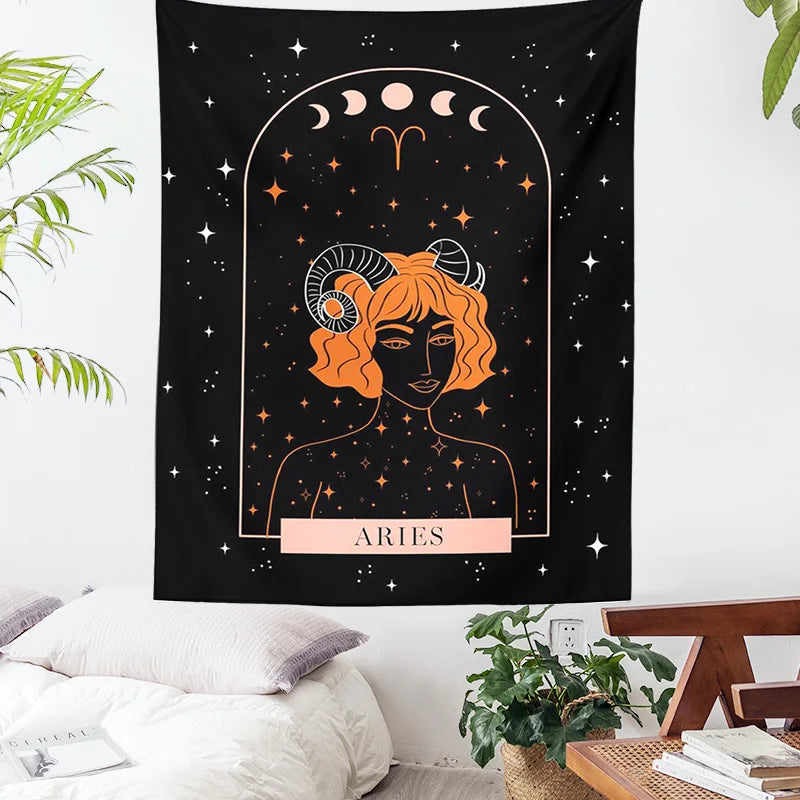 Decobites Celestial Constellation Tapestry Moon Phase Wall Hanging for Unique Home Décor