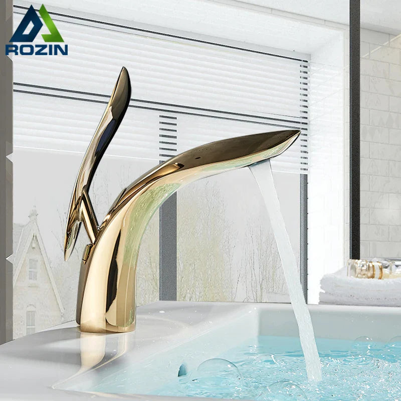 DecorBites™ Golden Rose Bathroom Faucet Waterfall Basin Mixer Taps - Luxury Single Hole