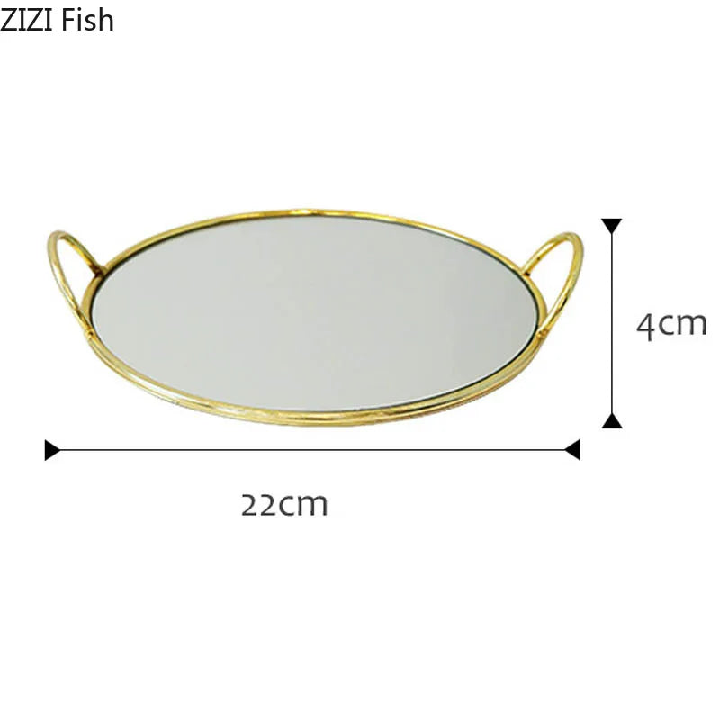 DecorBites™ Brass Handle Storage Tray Mirror | Elegant Glass Tray for Home Decor & Gourmet Display