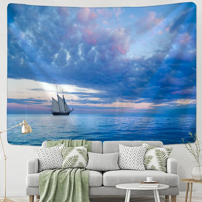 Blue Clouds Landscape Sky & Sea Wall Tapestry for Home Decor by Decobites.