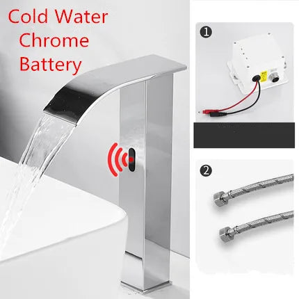 DecorBites™ Gold Sensor Waterfall Basin Faucet Automatic Touchless Hot Cold Mixer Bathroom