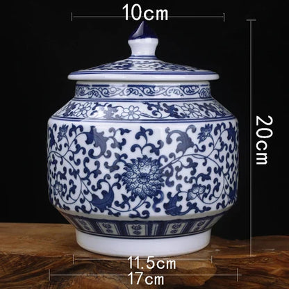 DecorBites™ Blue White Porcelain Storage Tank for Living Room Decor & Small Objects.