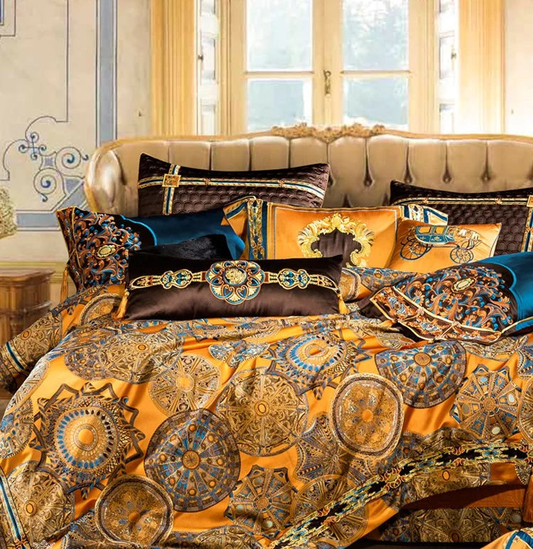 Decobites European Brocade Bedding Set with Jacquard Embroidery, Egyptian Cotton Material