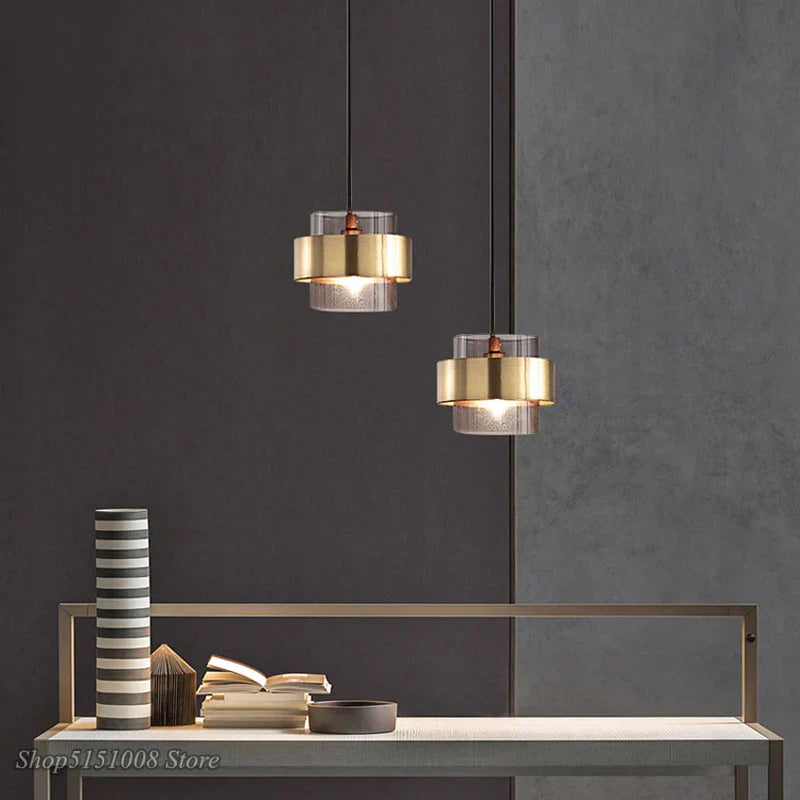 DecorBites™ Gold Glass LED Pendant Lights: Modern Nordic Cylindrical Design for Home Decor Fixtures