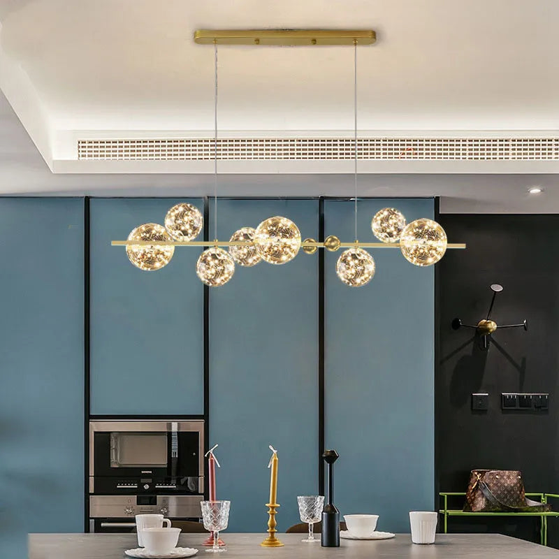 DecorBites™ Gold LED Glass Bubble Chandelier for Dining Room and Restaurant