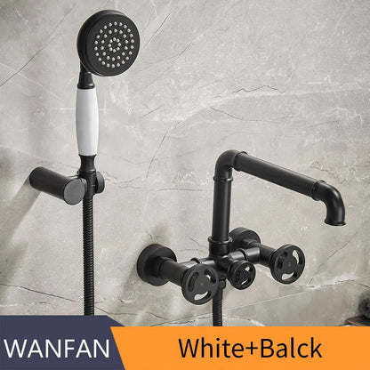 DecorBites™ Black & White Bath Shower Set with Dual Control Wall Mount