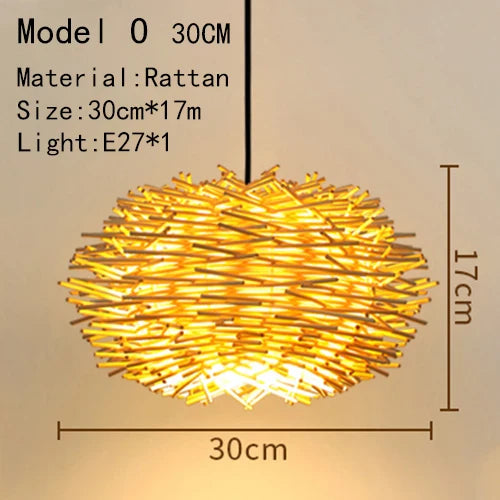 Handwoven Rattan Bamboo Pendant Light in Black