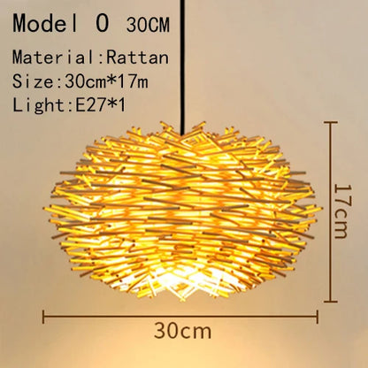 Handwoven Rattan Bamboo Pendant Light in Black
