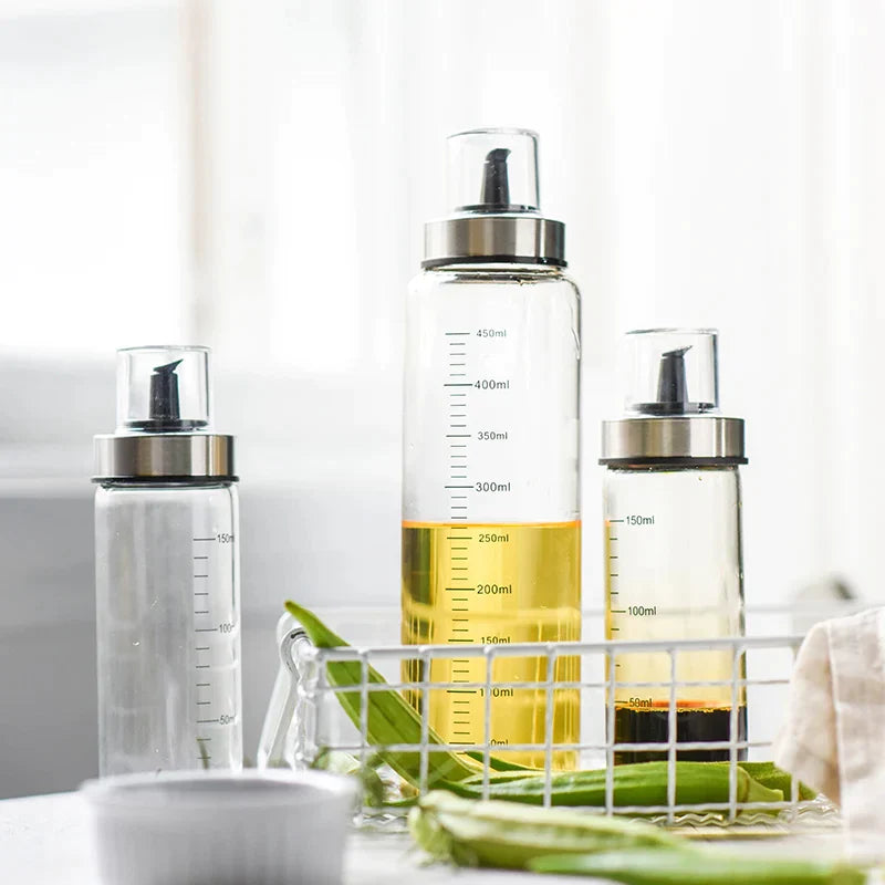 DecorBites™ Leak Proof Glass Condiment Bottle Set, 150/300/450ml