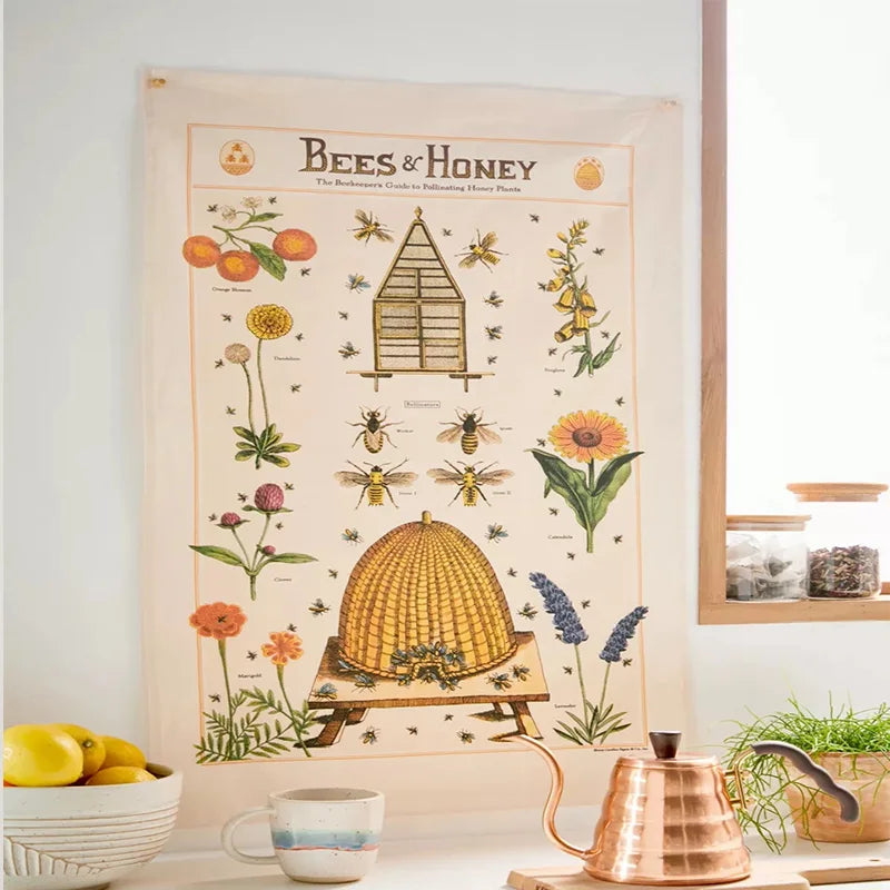 Decobites Vintage Bees Reference Chart Tapestry Wall Hanging for Colorful Psychedelic Home Decor