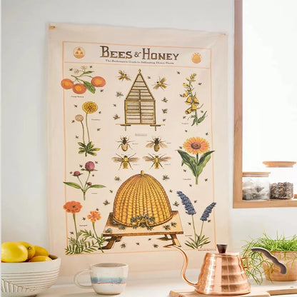 Decobites Vintage Bees Reference Chart Tapestry Wall Hanging for Colorful Psychedelic Home Decor