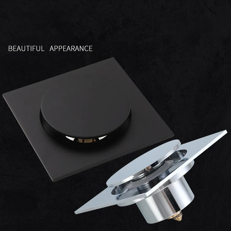 DecorBites™ Brass Shower Floor Drain Black/Chrome Square Cover Grate Waste