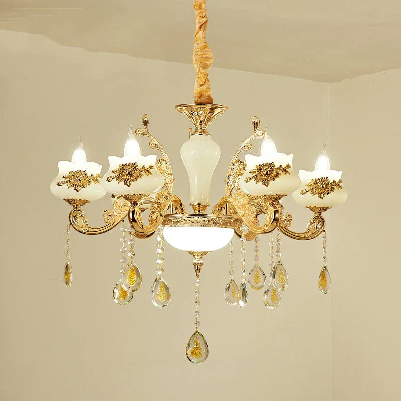 Lámpara de Araña LED de Cristal Oro Decorbites™: Iluminación Elegante para Sala de Estar, Hotel o Salón de Villa