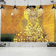 Decorbites™ Tapiz de Pintura al Óleo de Beso Dorado Colgante de Pared Arte Manta en Blanco