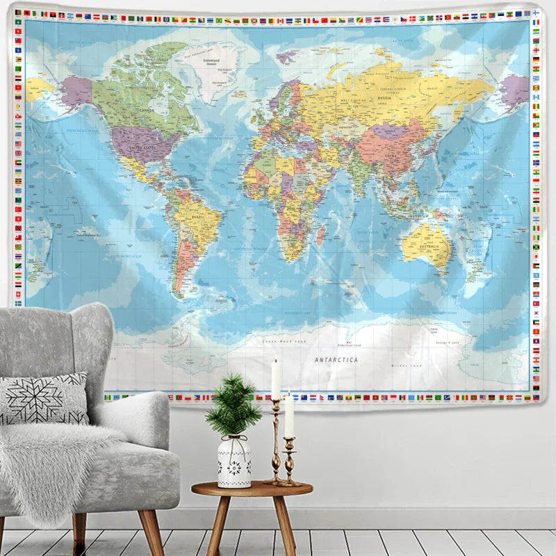 Russian Map Tapestry Wall Hanging for Aesthetic Room Decor by Decobites