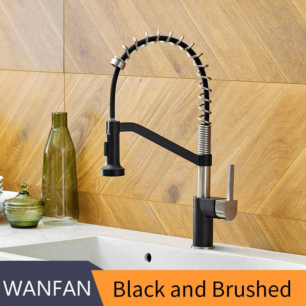 DecorBites™ Black Brass Kitchen Faucet Pull Out Swivel Spout Mixer Tap