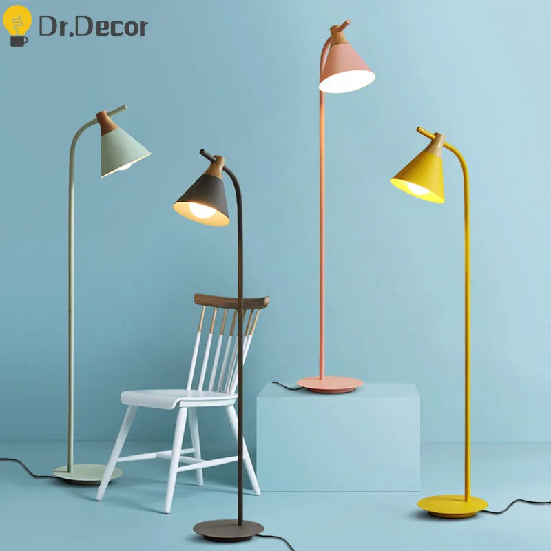DecorBites™ Iron Macaron Floor Lamp: Modern LED Wooden Tall Lamp for Living Room