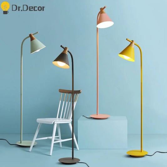DecorBites™ Iron Macaron Floor Lamp: Modern LED Wooden Tall Lamp for Living Room