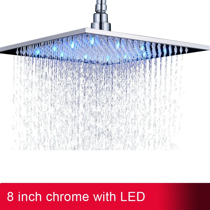 رأس دش DecorBites™‎ بإضاءة LED مربعة مقاس 16 بوصة - رأس دش نحاسي متغير اللون