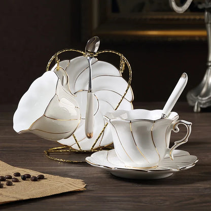 DecorBites™ Gold Wave Bone China Tea Cup Set 200ml High-grade Porcelain Drinkware