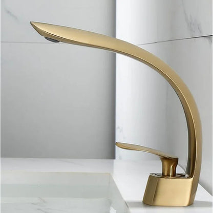 DecorBites™ Brushed Gold Basin Faucet: Single Handle Waterfall Mixer Tap for Bathroom