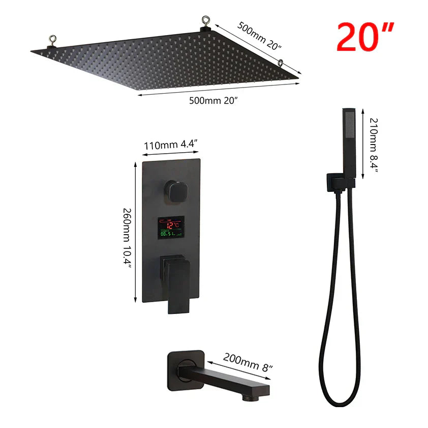 DecorBites™ Black Digital Shower Faucet, Matte Black Finish, Thermostatic Temperature Display