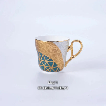 DecorBites™ Luxe Gold Inlay Bone China Coffee Set: Teapot, Cup, Sugar Bowl, Creamer, Mug