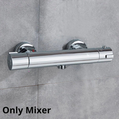 طقم دش ترموستاتي من ديكوربايتس™ باللونين الأسود والكروم مع حامل حائط - إكسسوارات الحمام