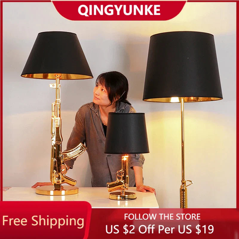 DecorBites™ Luxe Gold AK47 LED Floor Lamp for Modern Living Room & Bedroom Decor