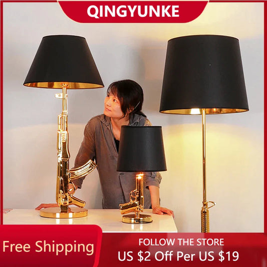 DecorBites™ Luxe Gold AK47 LED Floor Lamp for Modern Living Room & Bedroom Decor
