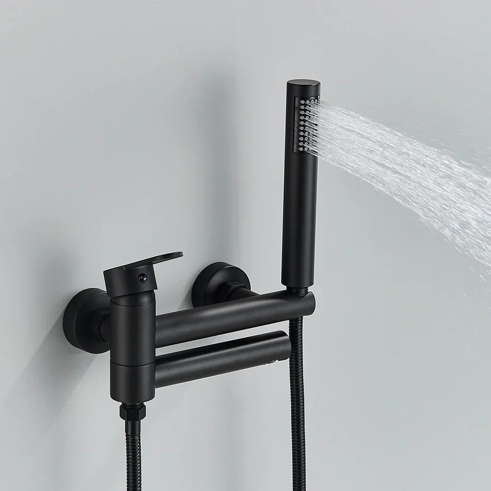 Grifo de bañera Decorbites™ de oro con caño giratorio para bañera y conjunto de ducha completo.