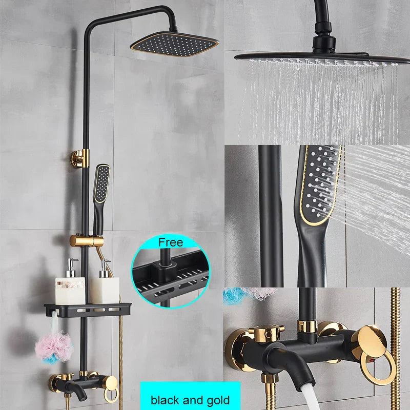 DecorBites™ Black Bathroom Shower Faucet Mixer with 8" Rainfall Shower, Wall Mount Tub Spout