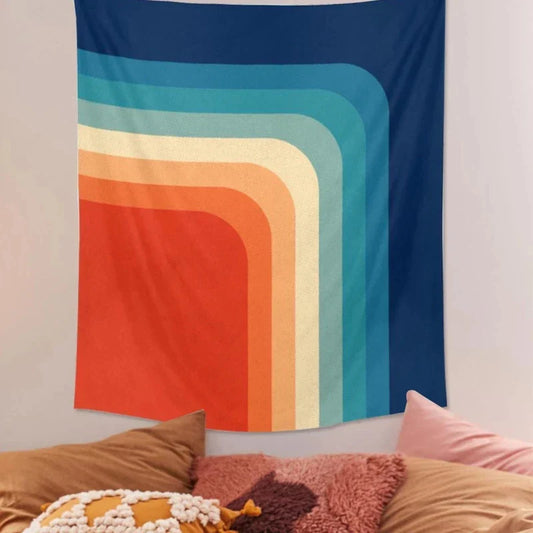 Geometric Rainbow Tapestry Wall Hanging Carpet by Decobites - Multifunctional Beach Throw Blanket