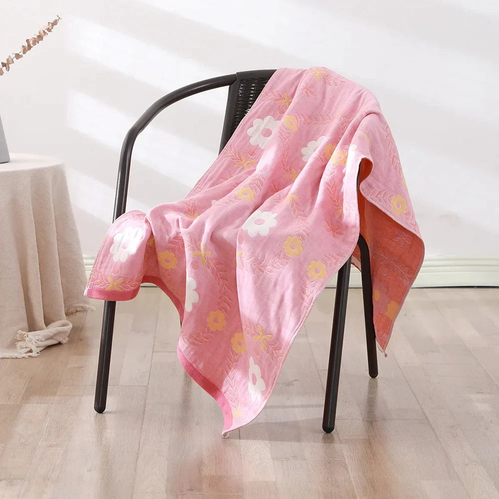 DecorBites™ Bohemian Floral Cotton Gauze Bath Towel 70*140 - Soft & High Quality for Women, Children, and Adults