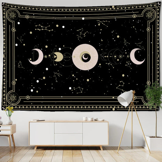 Sun Moon Planet Tarot Tapestry Wall Mount for Witchcraft Vibes - Decobites Décor