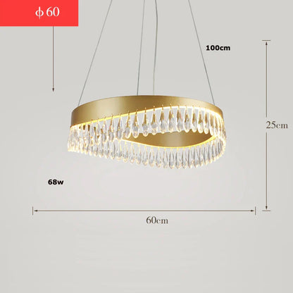 DecorBites™ Golden Crystal Stainless Steel Chandelier for Dining Room