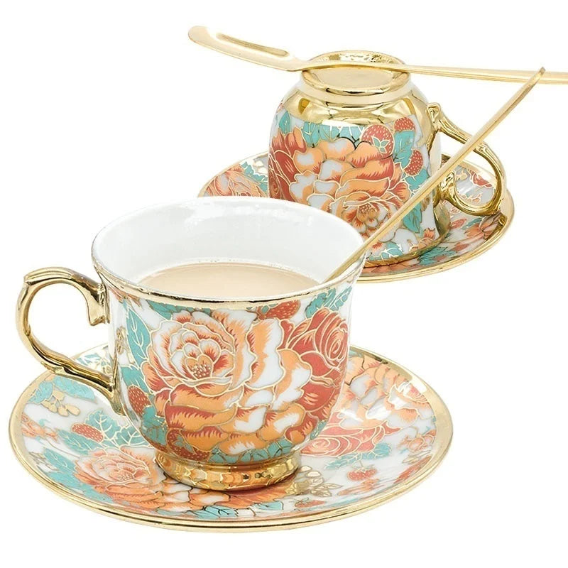 DecorBites™ Hand Painted Flower Ceramic Coffee Cup Set Home Kitchen Coffeeware