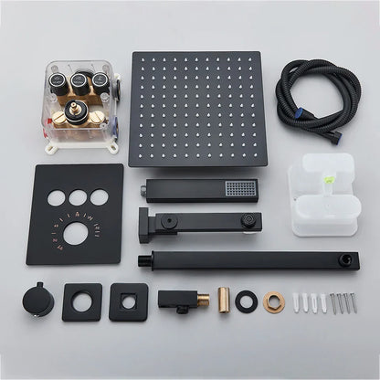 DecorBites™ Gold Thermostatic Rainfall Shower Faucet Mixer Set for Bathroom with Ceiling Wall Mount