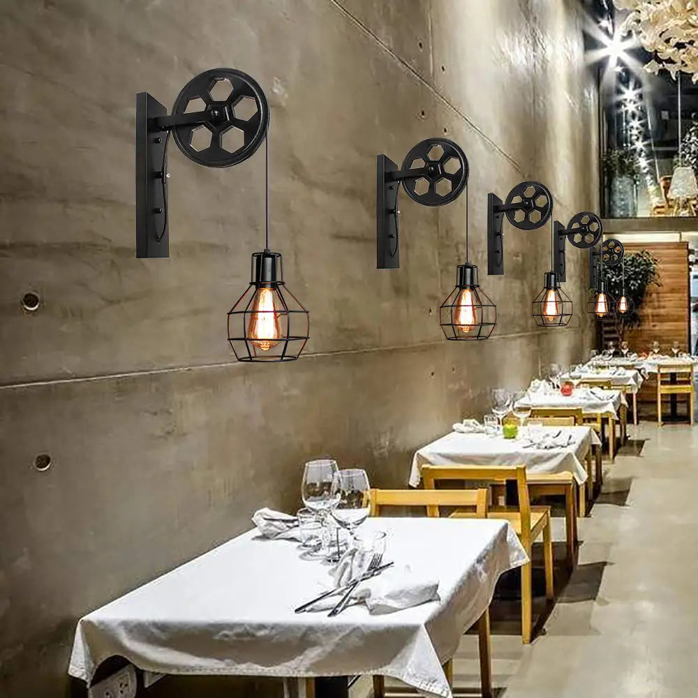 Metal Pulley Wall Sconce